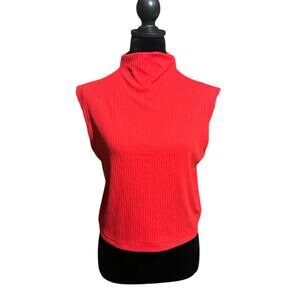 House Of Harlow 1960 Red Rib High Collar Sleeveless top Size M